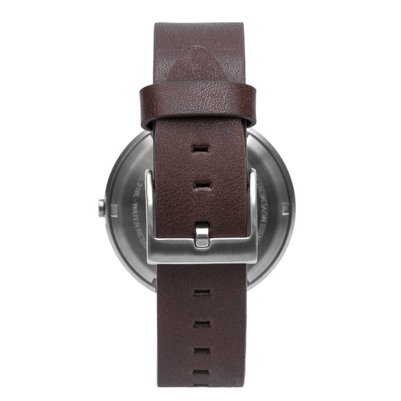 B202 SILVER/WHITE CALENDAR WATCH ON BROWN LEATHER - Picture 4 of 5